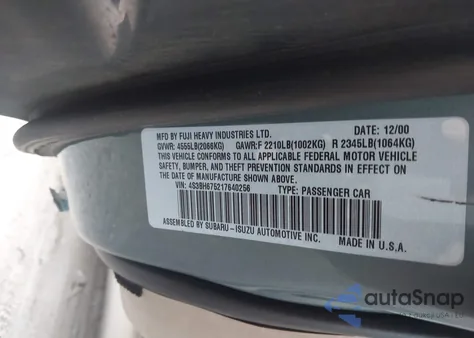 2001 Subaru Outback из США, поврежденный, VIN 4S3BH675217640256